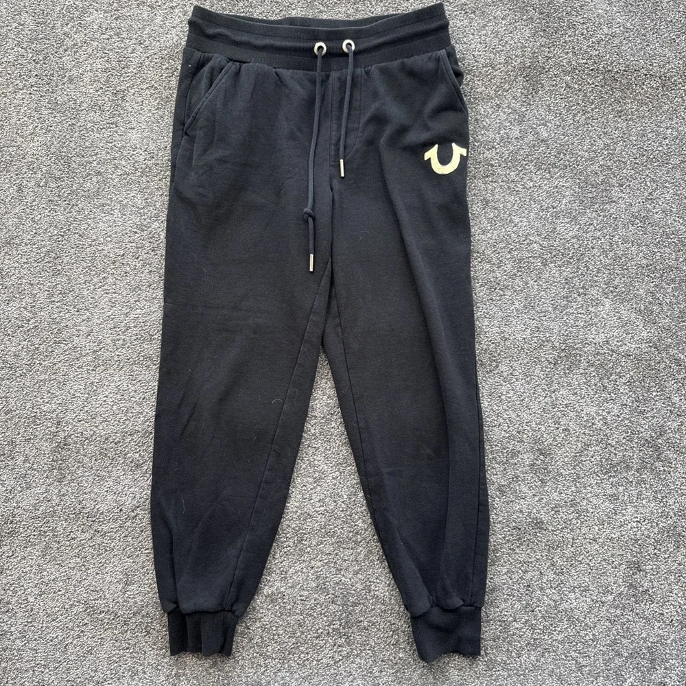 Mens S TRUE RELIGION City Buddha Jogger Pants Sweatpants Kalamata Black Logo